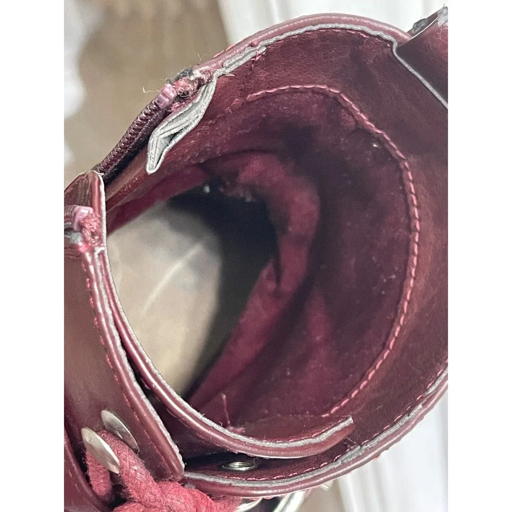SO® Finleyy Burgundy Women's Combat Boots Double Buckle Size 7.5 Wide Used